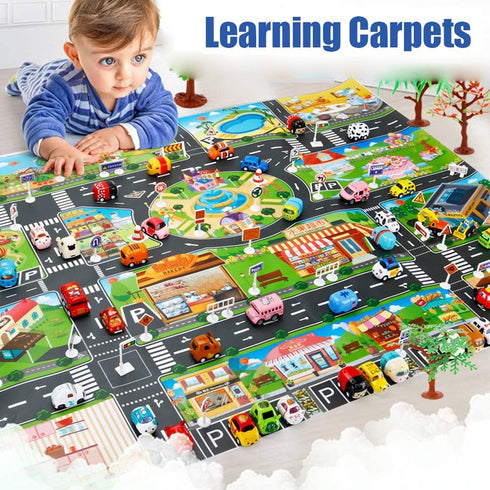 Plastic Toy Rug, Self Cleaning Oil Free Cloth,Washable for Floor Or Table,Kids Carpet PVC City Life,Educational Road