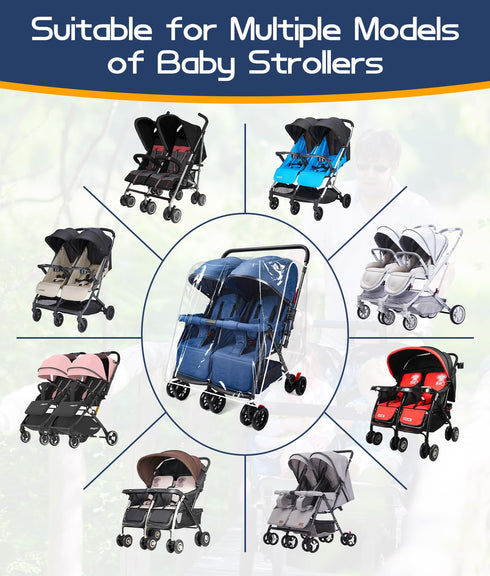 Double Stroller Rain Cover, Weather Shield for Side by Side Baby Double Stroller, Universal Waterproof Stroller Cover