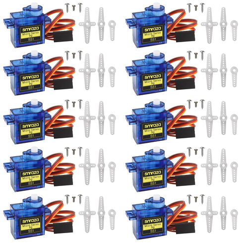 10 Pcs SG90 9G Micro Servo Motor Kit for RC Control - Robot Arm/Hand, Helicopter, Airplane, Car, Boat with Cable