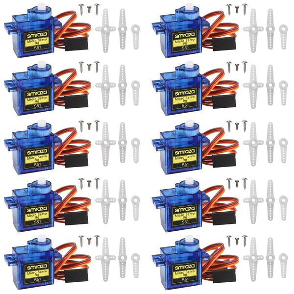 10 Pcs SG90 9G Micro Servo Motor Kit for RC Control - Robot Arm/Hand, Helicopter, Airplane, Car, Boat with Cable