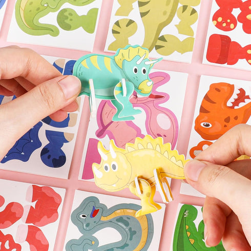 KIMOBER 25Pcs 3D Cartoon Dinosaur Puzzle, DIY Learning Education Jigsaw Toys for Kids