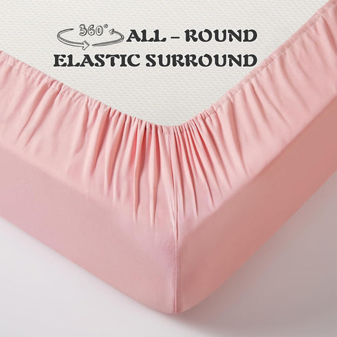 3 Set KKJIAF Piece Toddler Sheet Microfiber, Includes a Flat Sheet, a Fitted Sheet and a Ruffle Pillowcase, Light Pink