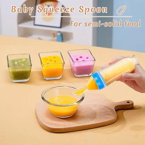 4 Pack 3 oz Baby Food Feeder Silicone Baby Food Dispensing Spoon-WAJIAYON, Squeeze Feeding Spoons with Suction Cup