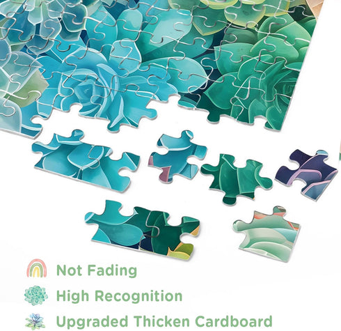 Rainbow Succulent Cactus Puzzle - 1000 Piece Colorful Gradient Plant Jigsaw for Women