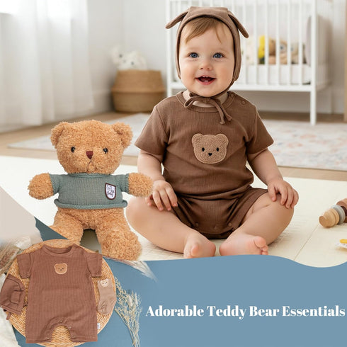 StoFurry 9PCS Set Baby Boy Gift Basket | Baby Boy Gifts for Baby Shower | Newborn Essential with Teddy Bear Outfit