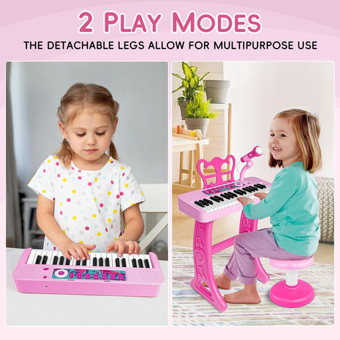 Amy&Benton 37 Keys Piano Toy for Girls 3-7, Birthday Gift with Stood, Pink Music Keyboard