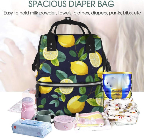 DWVTSLH Backpack Mummy Backpack Lemon fruit Diaper Bag Multifunction Nappy Bags Waterproof Large Capacity Travel