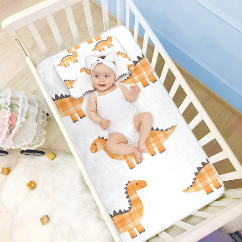 SyXIOP 28" 52" Orange Plaid Cute Dino Cooling Baby Crib Mattress x Breathable Crib Padding for Baby&Toddler