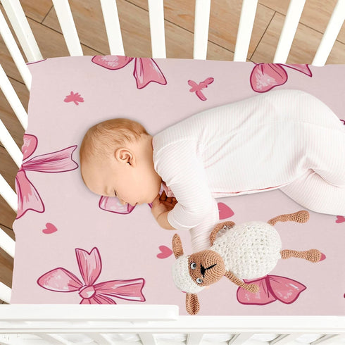 YETTASBIN 27 39 Bow Pink Fitted Crib Sheet for Baby Boys Girls, Extra Soft Breathable Nursery Bedding Sheet