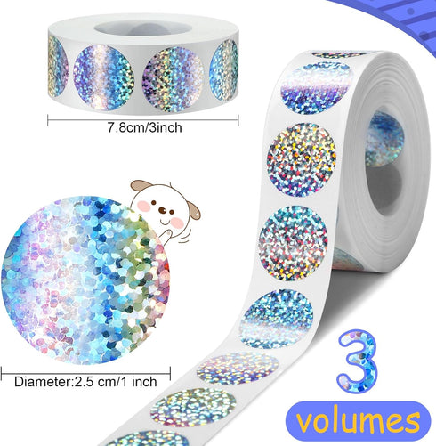 Leinuosen 3000 Games,1 1 Inch Pieces Scratch Offs Sticker DIY Holographic Circle Stickers Round Silver Hologram Glitter