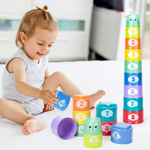 Stacking Cups Toys for Toddlers, Soft Blocks Teething Toy for Babies, Montessori Educational Bath Fun