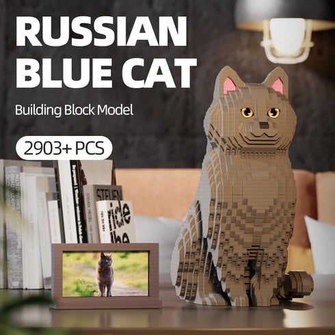 HJPLPXH Set (2903 Animal Cat Adorable Pet Blue Cat Micro Building Blocks Pieces) with Secret Hidden Storage Box Inside!