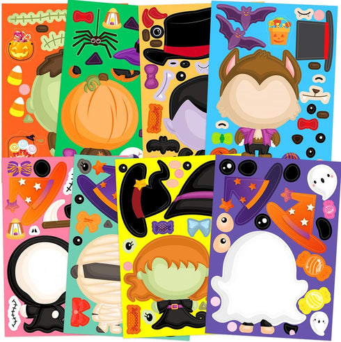 48 Pcs Make Your Own Halloween Sticker Sheets for Kids, Home Classroom Party Favor Games, Art Craft School Rewards