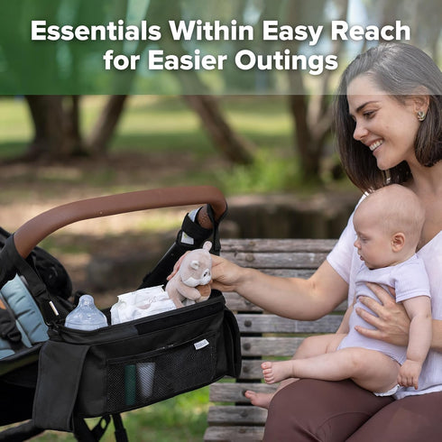 haakaa Universal Stroller Organizer - Black, Single Cup Holder, Stroller Caddy Accessories with Shoulder Strap & Extra