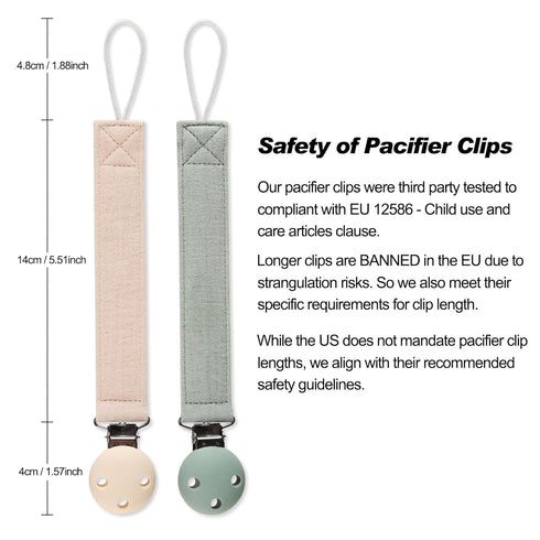 Pacifier Clip Holder for Baby Boy and Girl, Soft Pure Cotton Fabric Paci Binky Clips Fits for Most Pacifier Teethers