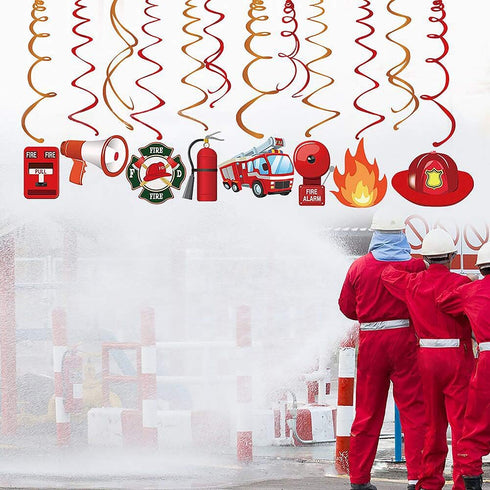 Fire Truck Hanging Swirl Decorations, 30 Ct, Firefighter & Fireman Themed Birthday Party Supplies