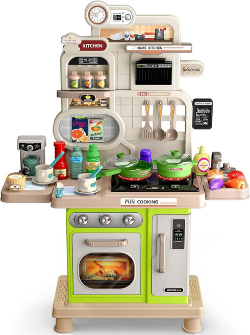 Play Kitchen Set, Kids Kitchen Playset with Realistic Sound & Light, Cooking