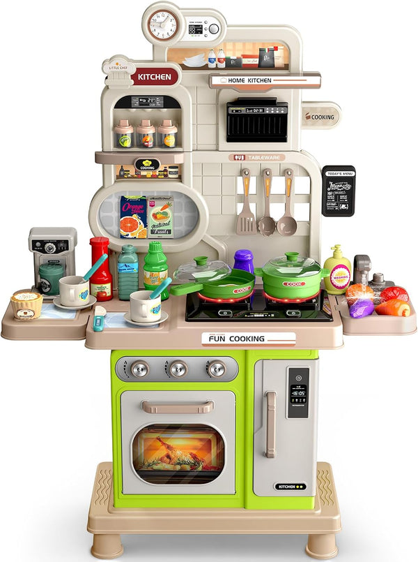 Play Kitchen Set, Kids Kitchen Playset with Realistic Sound & Light, Cooking