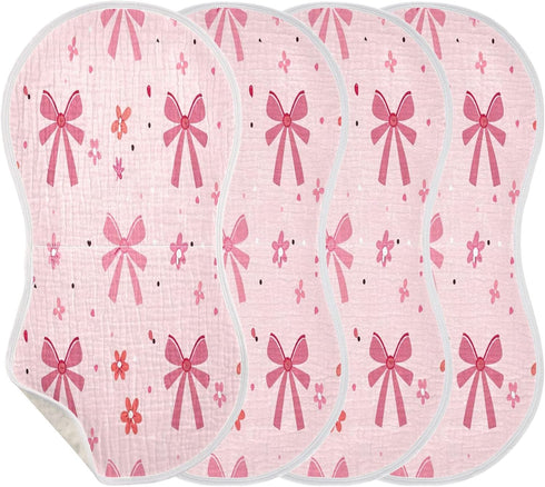 YETTASBIN Bow Pink Muslin Baby Burp Cloth, Super Soft Absorbent Cotton Burp Rag Baby Bibs Feeding Cloth for Newborn