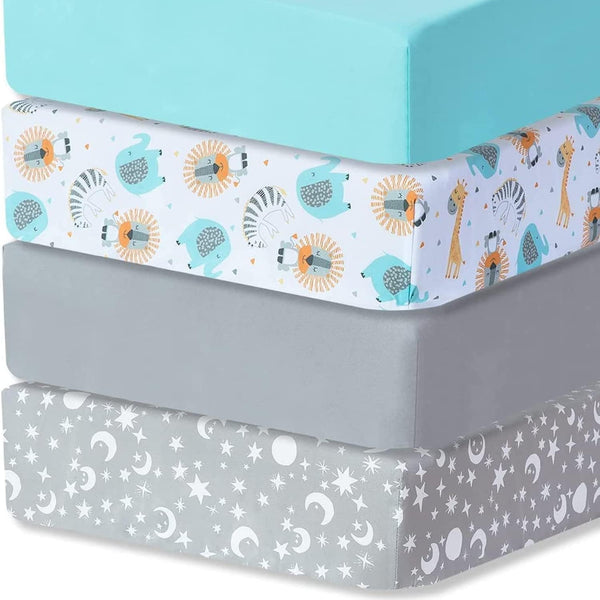Bimocosy Crib Sheets 4 Pack, Baby Crib Sheets Fitted for Boys and