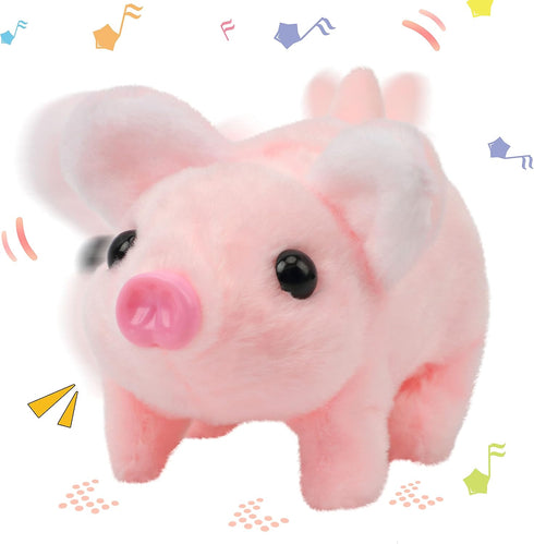 Hopearl Walking Piggy Pet Interactive Crawling Piglet, Electronic Plush Toy for Toddlers, Pink 8''