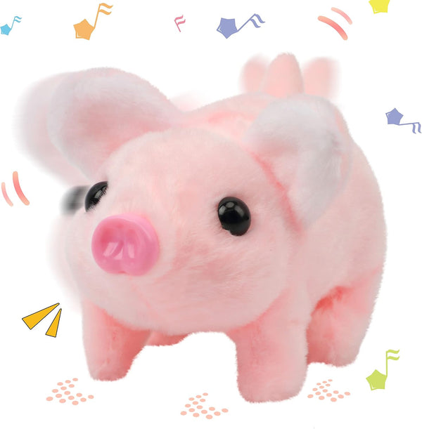 Hopearl Walking Piggy Pet Interactive Crawling Piglet, Electronic Plush Toy for Toddlers, Pink 8''