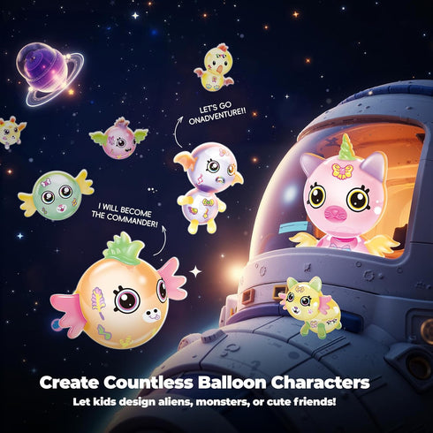 PINSHILE 3+ DIY Space Magic Balloon Craft Kit, Sticker Decorated Balloons Toy for Kids, Rocket Air Pump Fun
