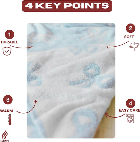 Cozy 30x40 Bow Blanket Blue Bows Soft Throw Blanket Reversible Premium Fabric for Best Comfort
