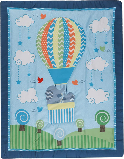 CribMATE 3 Set 1 +1 1 Set 28 52 PCs Blue Elephant Hot-Air-Balloon Nursery Crib Bedding Quilt Fitted Sheet + Skirt Baby
