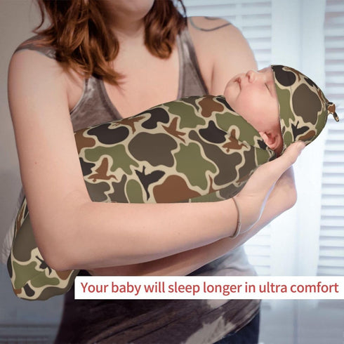 Osvbs Set, Camo Hunting Baby Stuff Newborn Swaddle Blanket with Beanie Soft and Stretchy Baby Blanket Swaddle Sack