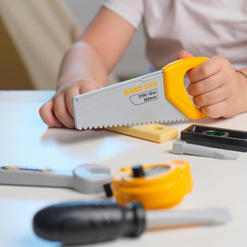 Set Kids Tool with Carrying Case, Electronic Toy Drill with Bits & Construction Vest Pretend Play Kit with Safety