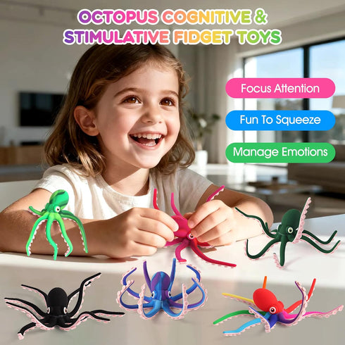 AOSTEONG (1 Octopus Fidget Toy with Suction Cups Silicone Stress Relief and Sensory Play Desk Toy, Bendable Tentacles