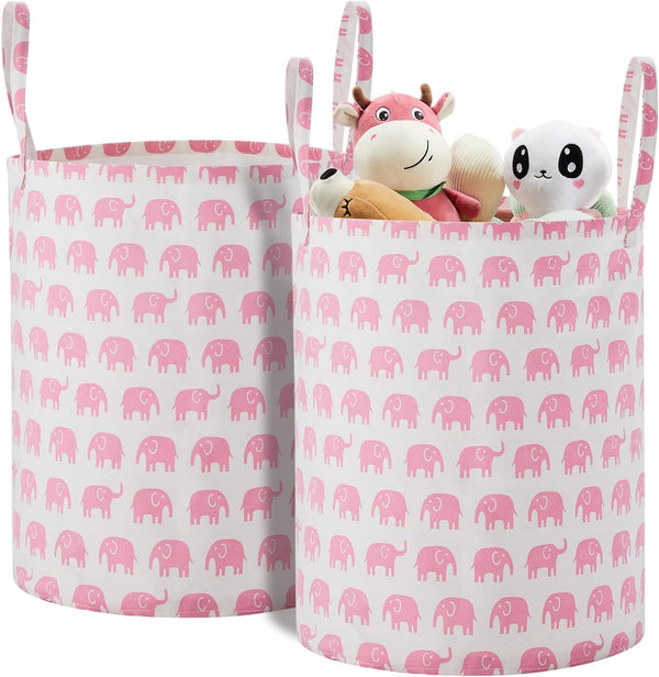 TECHMILLY Large Storage Basket - Collapsible Laundry Hamper with Long Handles, Toy Bins for Nursery, Kids Room Décor
