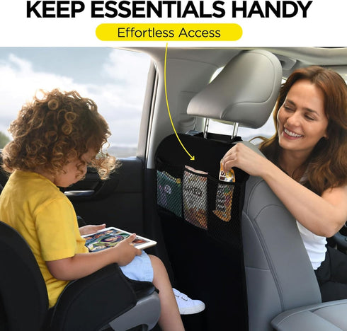 3 2 Pack lebogner Back Seat Cover For Kids + Pocket Storage Organizer, X-Large Waterproof Kick Mats Backseat Protector