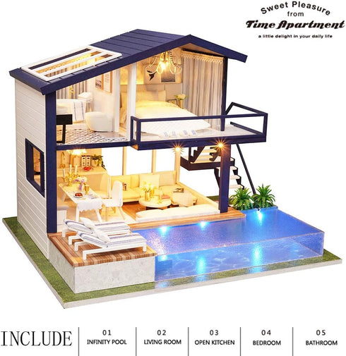 Spilay Dollhouse Miniature with Furniture - DIY Wooden Crafts Doll House Kit, 1:24 Scale Creative Room Gift with Music