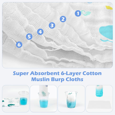6 Pack 20''x10'' 100% 6 Pack 6) Maliton Muslin Baby Burp Cloths Large Cotton Burp Rags Absorbent and Soft Layers Muslin
