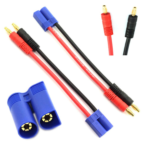 DGZZI 2pcs EC5 Male Connector to 4.0mm Banana Male Plug Lipo Battery Balance Charging Cable, 12 AWG Silicone Wire