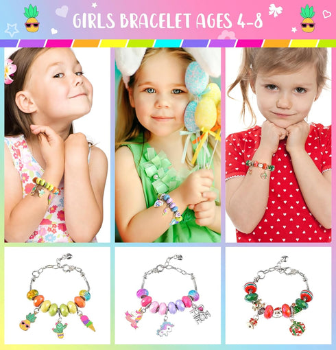 BDBKYWY Girls Charm Bracelet Making Kit, Unicorn Jewelry Supplies DIY Art Craft Set, Birthday Gifts for 3-8 Year Old