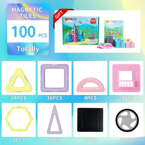 3 4 5 6+ 100Pcs Set Set) TOKBLOK Magnetic Tiles Toys for Year Old Girls Boys Macaron Magnet Building Blocks for Toddler