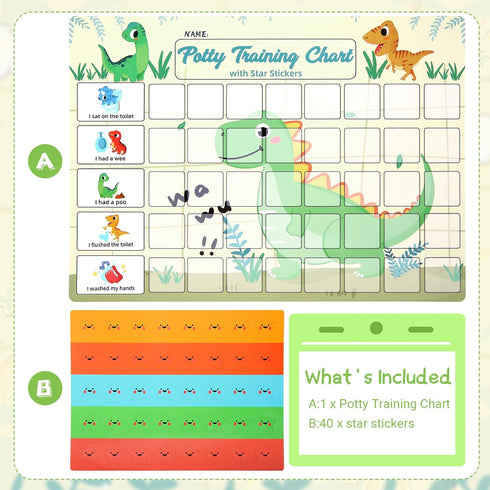 khlerox 40 Potty Training Chart for Toddlers with Reusable Magnetic Star Stickers, Interactive Reward Chart for Toilet