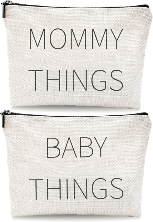 Fywelixc Mommy and Baby Canvas Pouch Set 2pcs Zipper Organizer Bags for Diaper