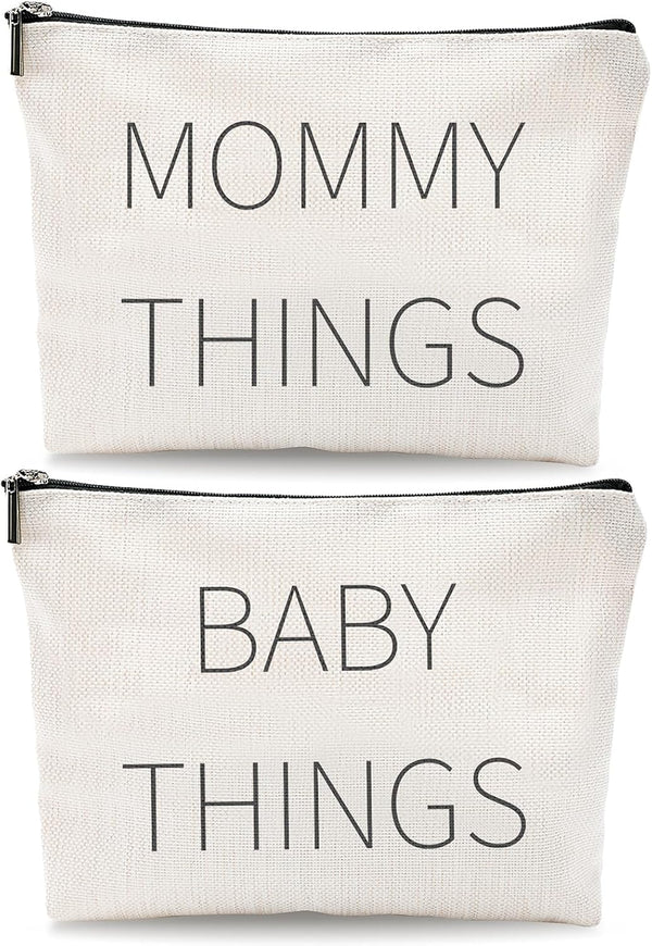 Fywelixc Mommy and Baby Canvas Pouch Set 2pcs Zipper Organizer Bags for Diaper