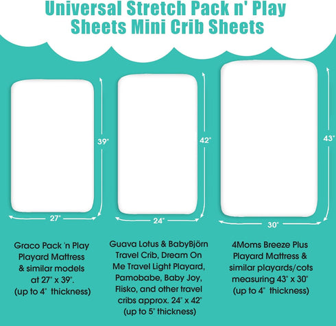 Pack 2 Pack Set, n Play Sheets, BROLEX Mini Crib Sheets,Stretchy Portable Fitted Playard Sheet Convertible Playard