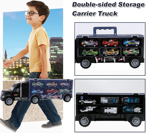 JODUDLR 3-4 Set 12 3-7 Toddler Toys for Year Old Boys,Large Transport Cars Carrier Truck Toys with Die cast Vehicles