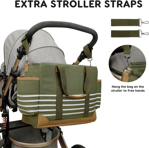 SONARIN Mummy Canvas Diaper Bag Tote,Large Capacity Travel Baby Nappy Changing Bag Messenger Bags with Stroller Straps