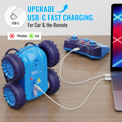 360 2.4Ghz 4WD 3-12 Amphibious Remote Control Car, Rechargeable RC Cars & Remote Rotating Flips All Terrain Stunt Car