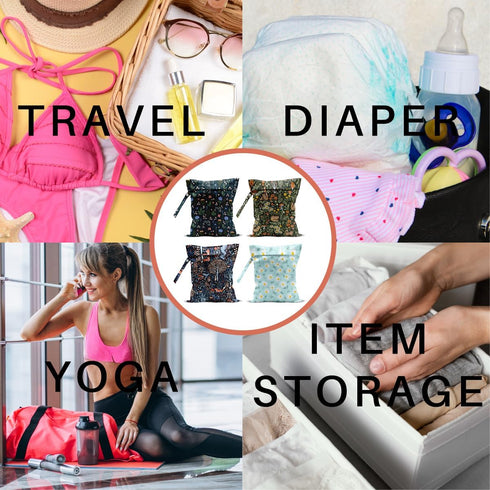 VBCVBGFH 4 Pack Cute Wet Bag Waterproof Washable Reusable Wet Dry Bag for Swimsuit Dirty Clothes Diaper Travel Beach