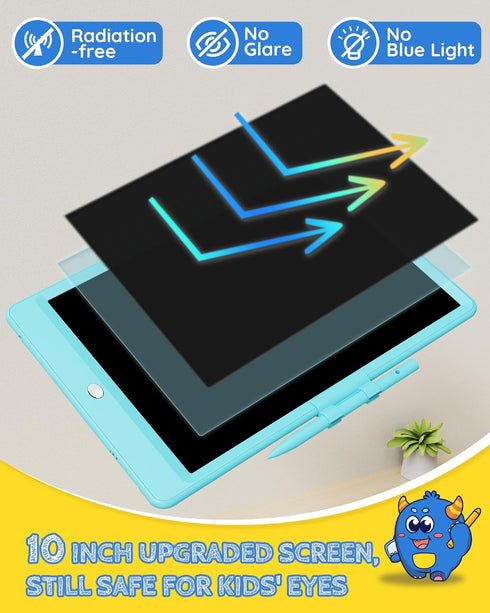 TEKFUN LCD Writing Tablet Doodle Board - 10inch Colorful Drawing Pad, Kids Travel Essentials, Toddler Toys for Ages 3-8