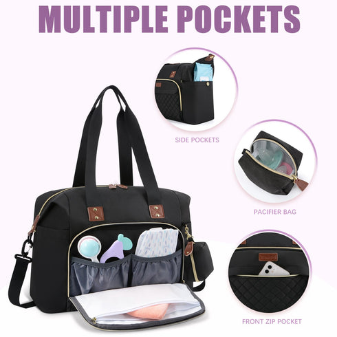 Tuwubi Diaper Bag Tote,Baby Diaper Bag with Pacifier Case Large Travel Diaper Tote Caddy for Mom and Dad Multifunction