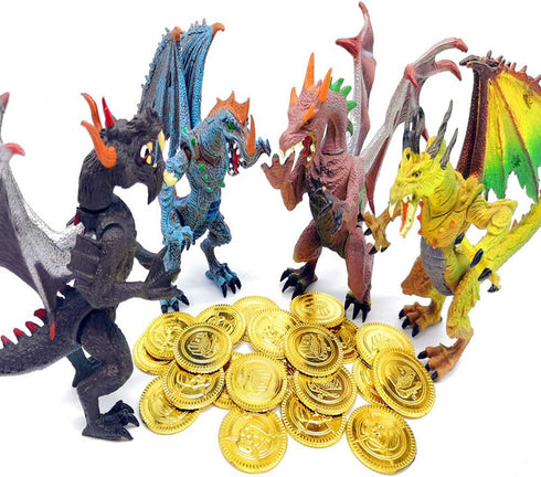 Ancient Dragon Knight 4pcs Action Figure with 20PCS Gold Coin